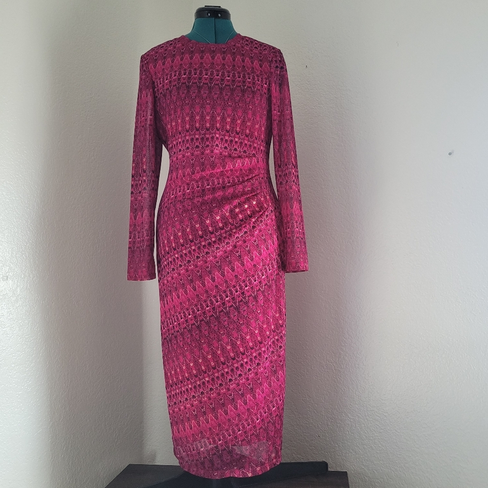 INC International Concepts Pink Patterned Midi Dress